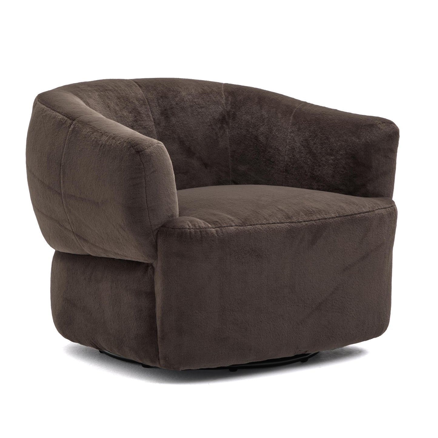 Christopher Knight Home Manie Plush Fabric 360° Swivel Accent Chair, Solid Wood Living Room Swivel Barrel Chair, Rotating Single Lounge Sofa, Comfy Reading Armchair, Dark Brown
