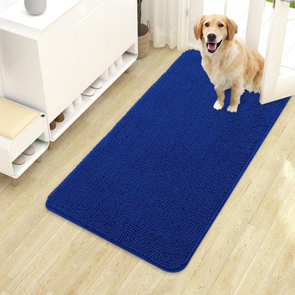 OLANLY Dog Door Mat - Absorbent Non-Slip Chenille Mat for Muddy Paws | 40x24 Royal Blue Indoor Carpet