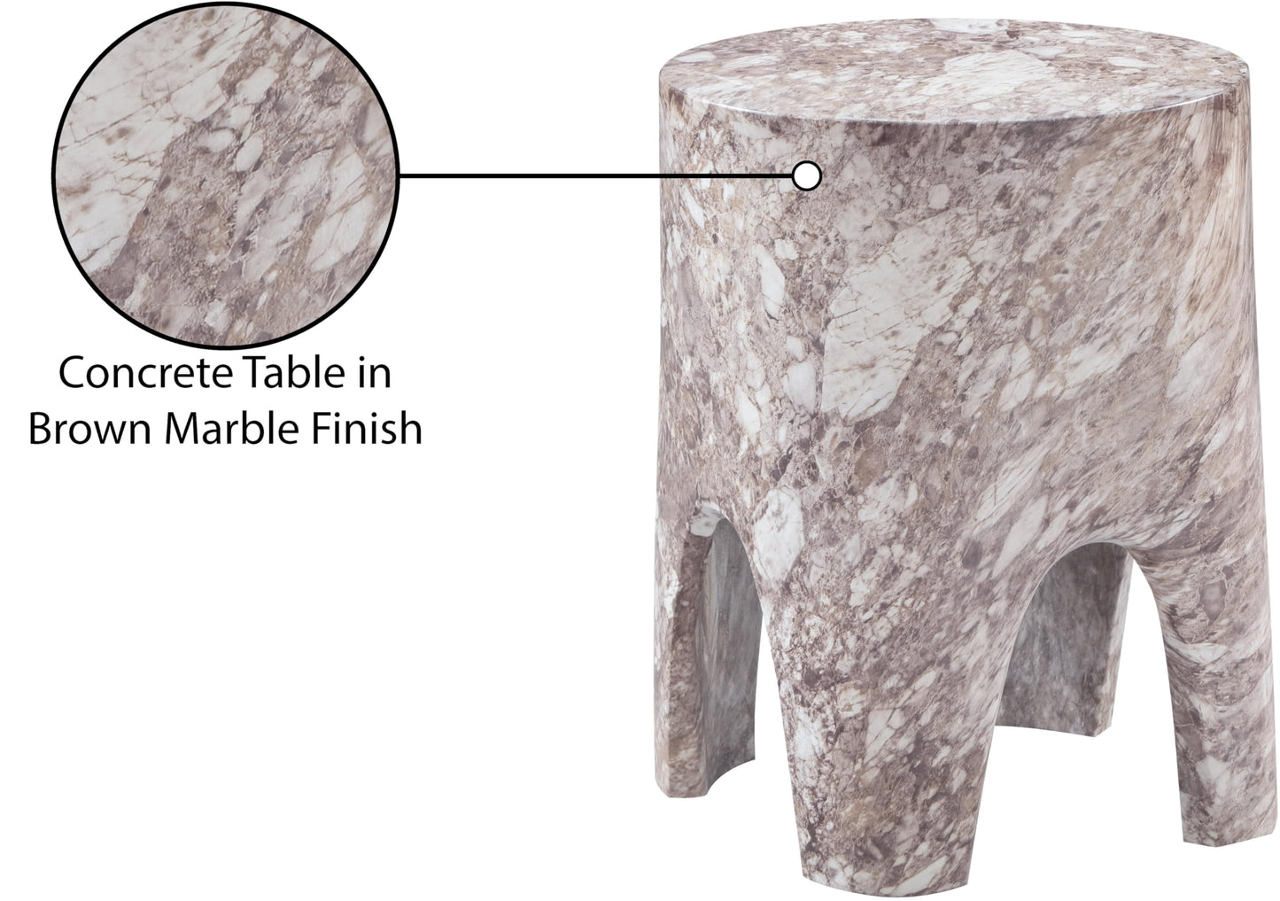 Meridian Furniture 99054Brown-ET Foligno Collection Art Deco Indoor/Outdoor Concrete End Table with Brown Marble Finish, 14" W x 14" D x 18" H, Brown