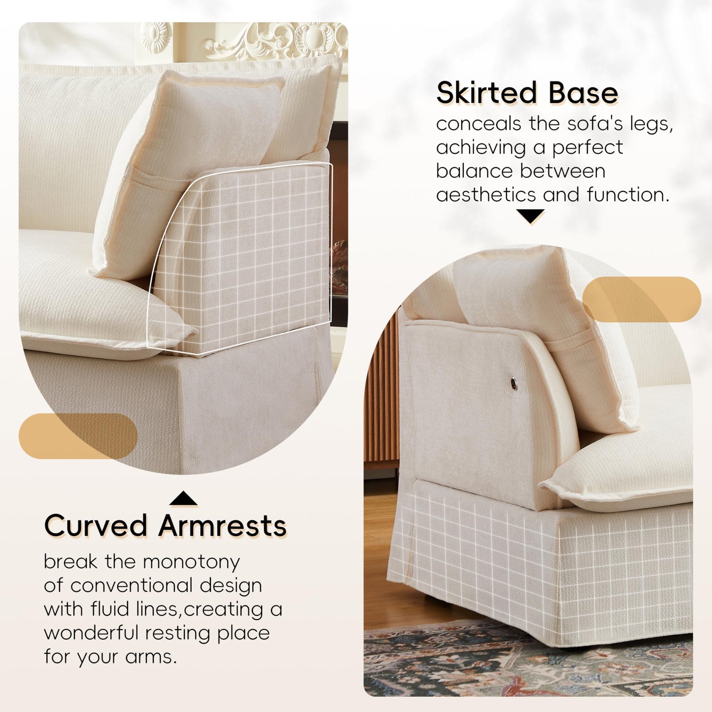 ERYE 47" Chenille Upholstered Accent Chair Wide Seat Armchair for Living Room Bedroom, Modern Upholstered Armchair W/ 2 Pillows and USB-C Ports for Home Apartment Office