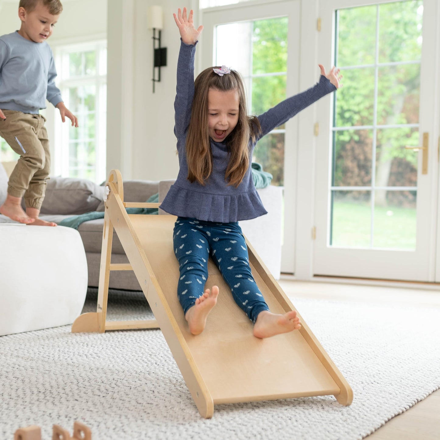 Little Partners 2-in-1 Folding Learn 'N Slide Wooden for Toddlers, Dual-Sided Children's Indoor Wood Climber with Smooth Surface and Side with Safety Grips (Natural)