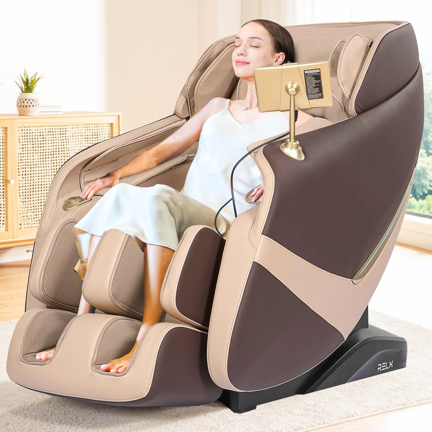 RELX 2026 Massage Chair Full Body, Zero Gravity Airbag Shiatsu Massage Chair with SL-Track, Heating, AI Control, Body Scan, 13 Modes, Foot Rollers, and Deep Yoga Stretch (Coffee)