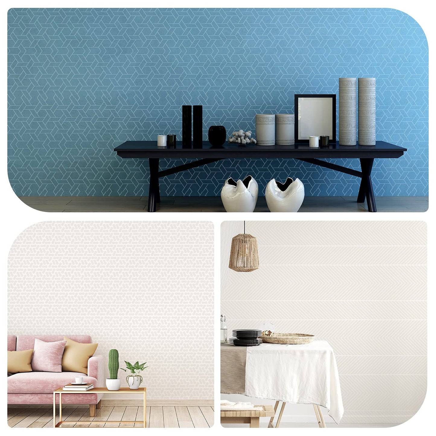 9 Pieces Tile Stencil Set Geometric Wall Stencil Modern Wall Stencil Modern Geometric Tile Template Reusable Wall Template Plastic Drawing Stencils for Ceramic Tile Wood Wall Home Decor (12 x 12 Inch)