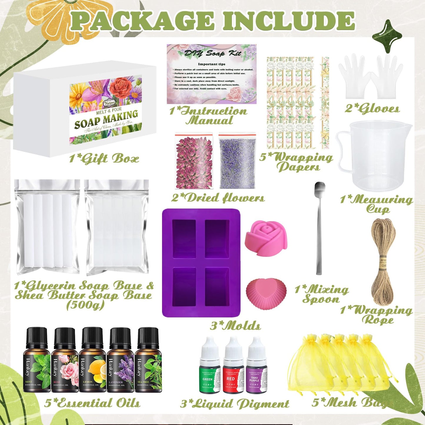 THALUNA Soap Making Kit, Soap Making Kit for Adults - Shea Butter Glycerin Melt and Pour Soap Base, Molds, Dye, Fragrances, Dried Flowers, DIY Craft for Kids Beginners Girls, Gift Boxes for Women