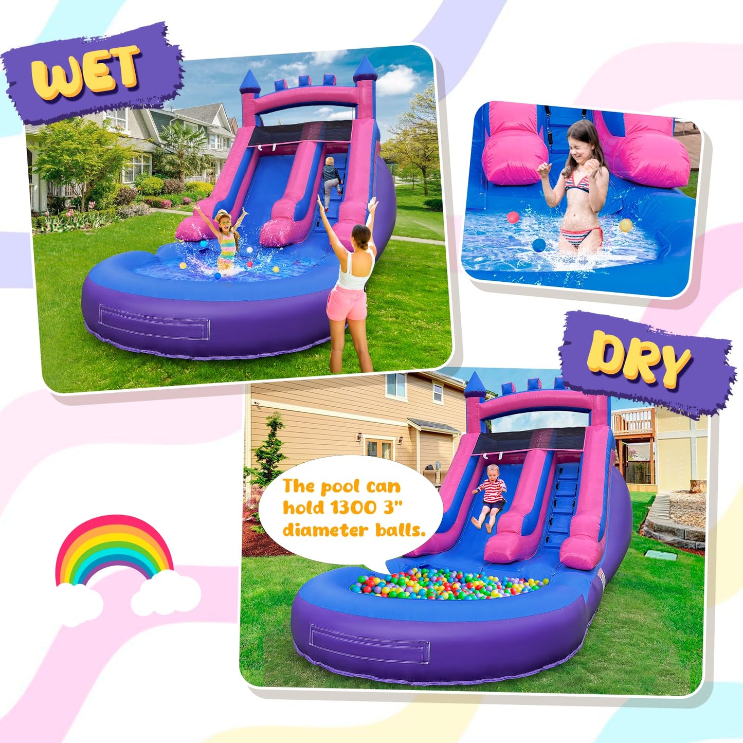 Water Slide Inflatables Rental Grade Adult Water Slides, with Blower&Pool 21x9x12FT Large Waterslides for Kids & Adults, Summer Waterslider Inflatables Backyard Outdoor - All Commercial PVC Made