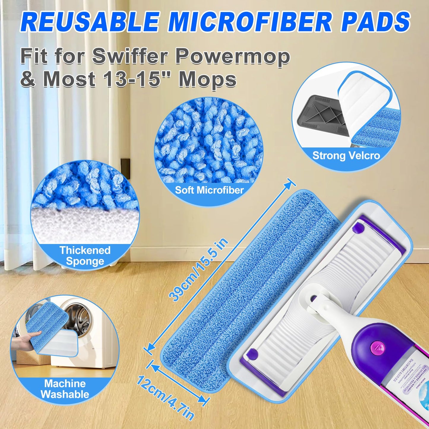 Microfiber Mops for Hardwood Floor Cleaning - BPAWA Flat Floor Mop with 4 Washable Pads for Laminate Wood Tile Vinyl Home Kitchen Bathroom - 59" Adjustable Handle