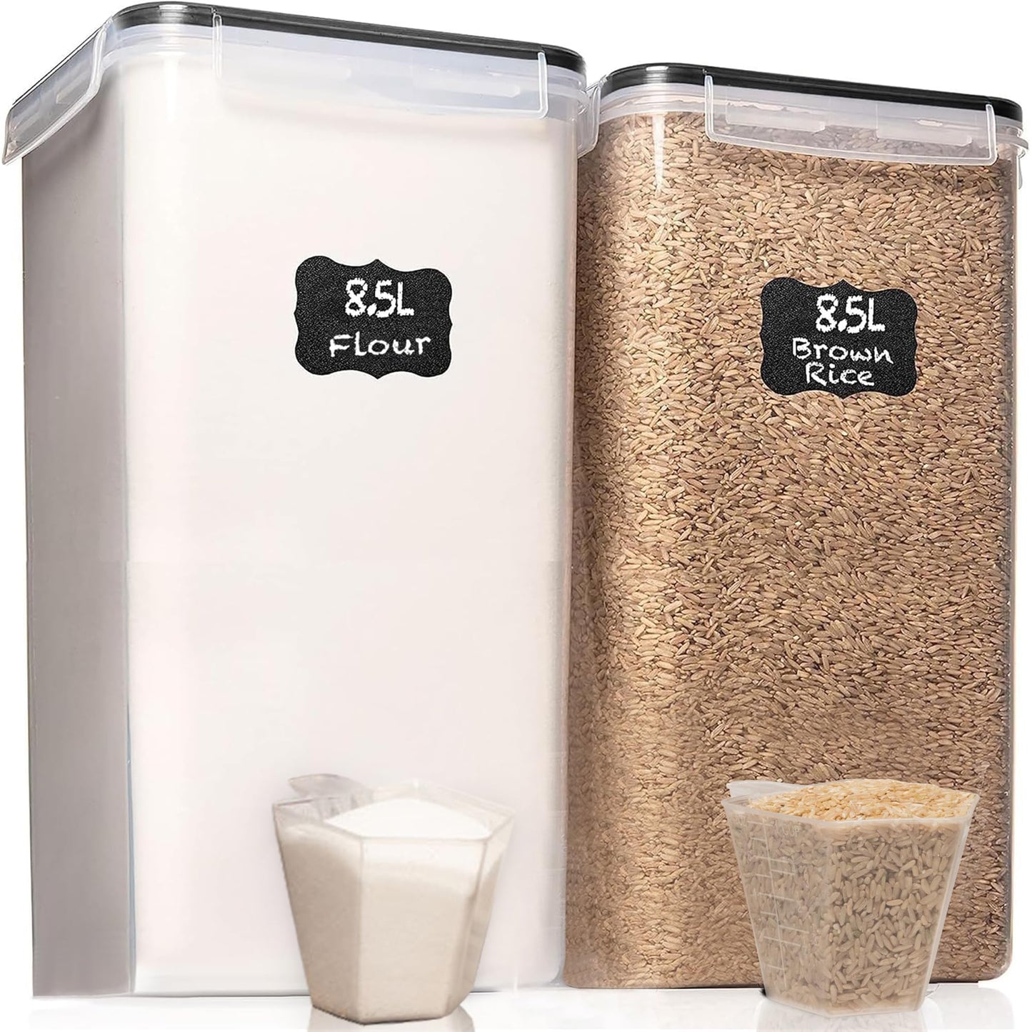 WHITE FEATHER SUPPLIES 8.5L/287Oz Extra Large Airtight Food Storage Containers (2 PC) with Lids, Kitchen and Pantry Organization Containers for Baking Supplies, Cereal, Flour, Sugar, Rice (BPA Free)