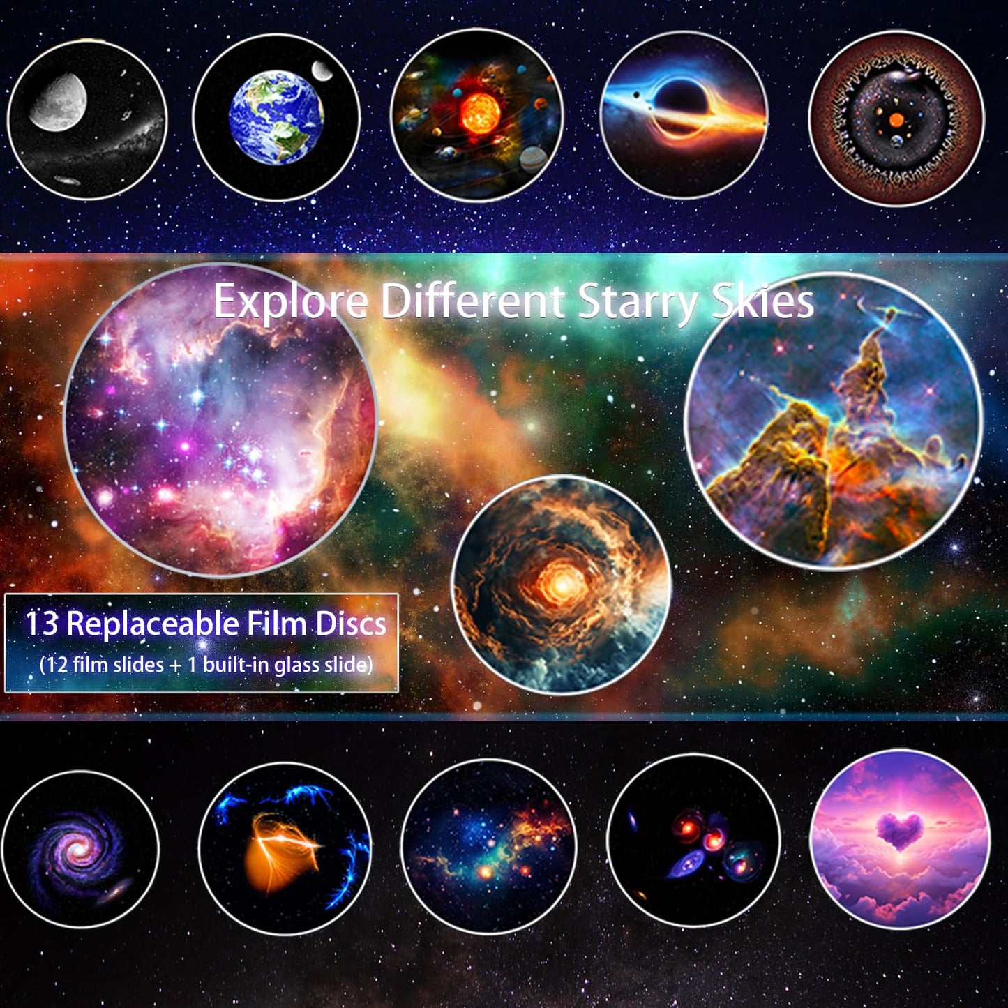 Galaxy Projector, 13 in 1 Planetarium Star Projector Realistic Starry Sky Night Light with Solar System Constellation Moon for Kids Adults Bedroom Ceiling Home Theater Living Room Decor