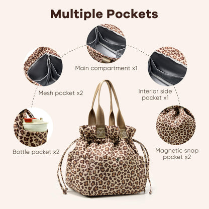 Yarnic Lunch Bag Women Insulated Lunch Bags,Cute Cheetah Reusable Lunch Box Stain-Resistant Lunchbox with Water Bottle Holder for Adult (Leopard)