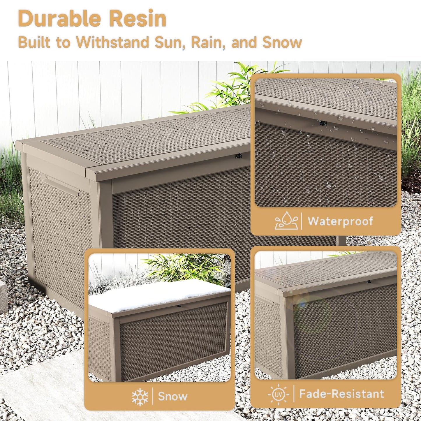 Trygoal 260 Gallon Deck Box, Waterproof Resin Outdoor Storage Box Lockable for Patio Furniture, Fade Resistant Patio Side Table & Organizer for Garden Tools, Pool Float, Outdoor Cushions, Light Coffee