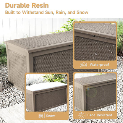 Trygoal 260 Gallon Deck Box, Waterproof Resin Outdoor Storage Box Lockable for Patio Furniture, Fade Resistant Patio Side Table & Organizer for Garden Tools, Pool Float, Outdoor Cushions, Light Coffee