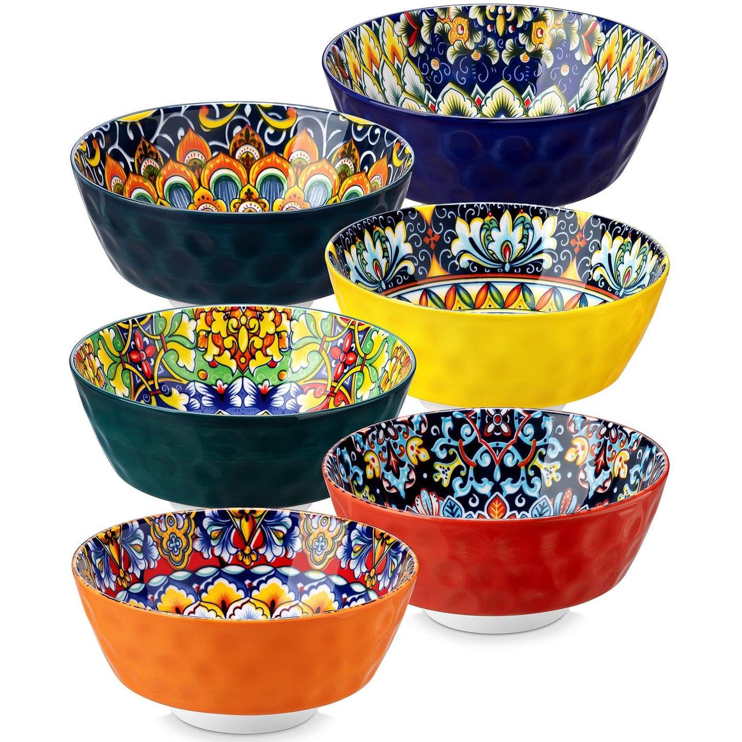 vancasso Ceramic Bowls Set of 6-26 oz Bohemian Style Colorful Cereal Soup Bowls, Microwave & Dishwasher Safe, Porcelain for Kitchen, Dining, Party (Gift Box)