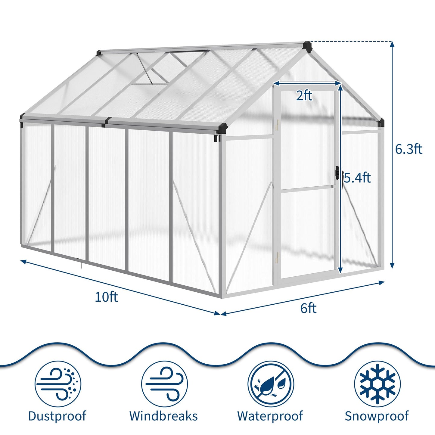 IDEALHOUSE 6×10 FT Greenhouse, Large Walk in Greenhouses for Outdoors and Garden Planting, Polycarbonate Greenhouse with Enhanced Aluminum Frame, Green Houses with Quick Setup Structure and Roof Vent