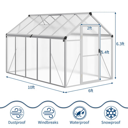 IDEALHOUSE 6×10 FT Greenhouse, Large Walk in Greenhouses for Outdoors and Garden Planting, Polycarbonate Greenhouse with Enhanced Aluminum Frame, Green Houses with Quick Setup Structure and Roof Vent