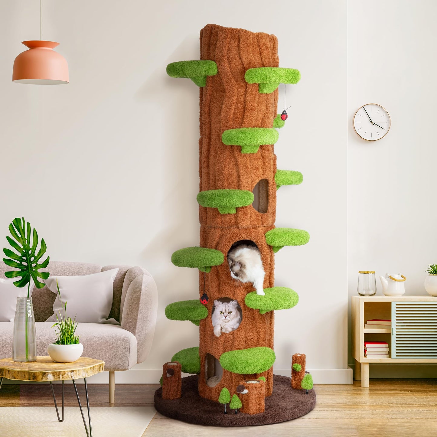 KAMABOKO 90.5" Tall Cat Tree for Indoor Cats, Large Cat Tower with Luxury Cat Condo, Cat Tree Tower with Soft Cushion, Scratching Board, Plush Platform＆ Top Perch, Green