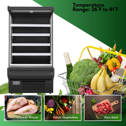 FRICOOL 52" Display Refrigerators Open Air Food Refrigerated Display Case for Commercial Bakery Pastry Refrigerated Upright Display Cooler Case for Stores, Supermarkets, Bar, Shops, 36~41℉, Black