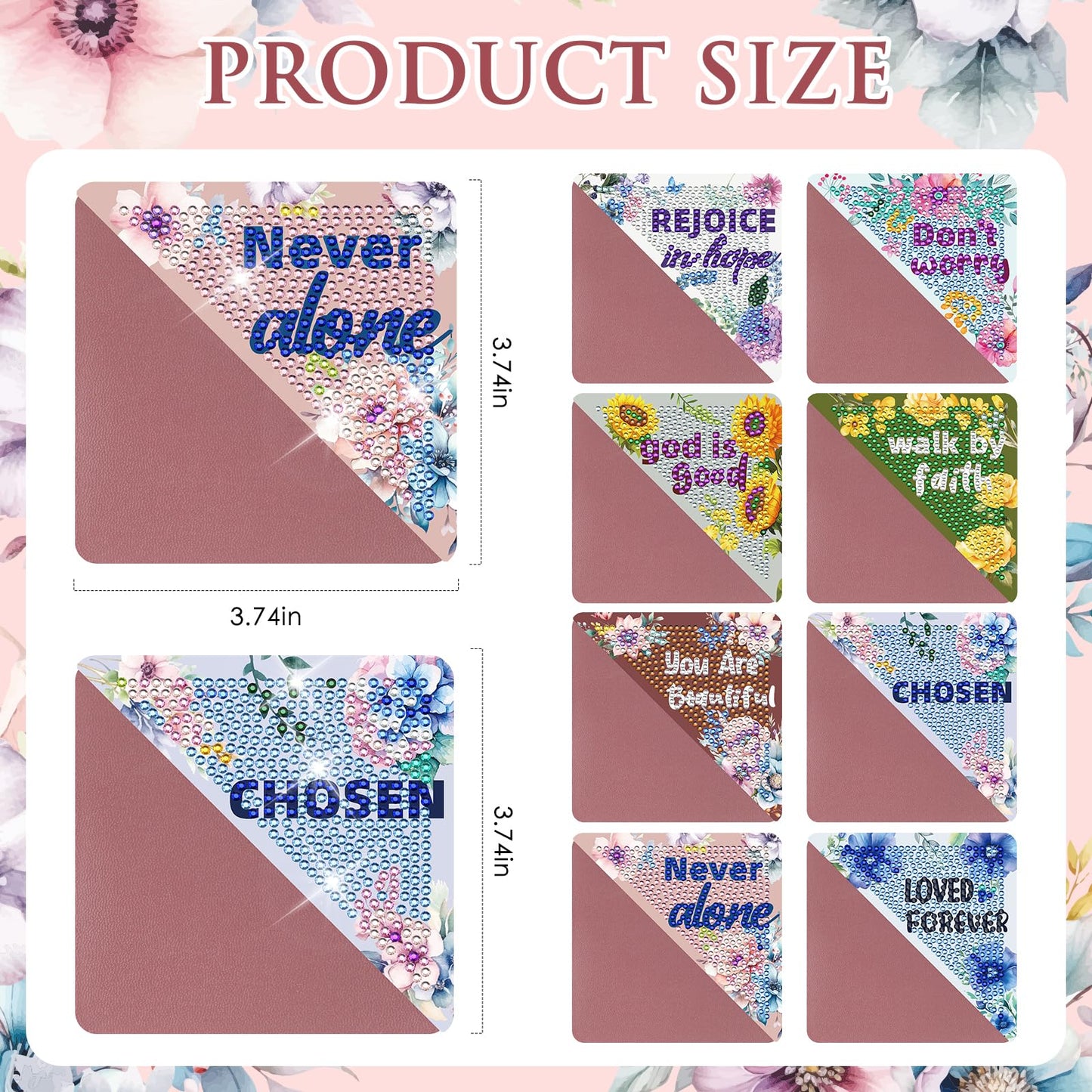 INCOK Christian Diamond Painting Bookmarks - 8 Pcs Bible Verse Triangle Diamond Art Corner Bookmarks Kits Inspirational Flower Religious DIY Bookmarks for Reading Lover Beginner Adults Crafts Kit Gift