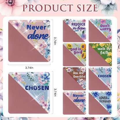 INCOK Christian Diamond Painting Bookmarks - 8 Pcs Bible Verse Triangle Diamond Art Corner Bookmarks Kits Inspirational Flower Religious DIY Bookmarks for Reading Lover Beginner Adults Crafts Kit Gift