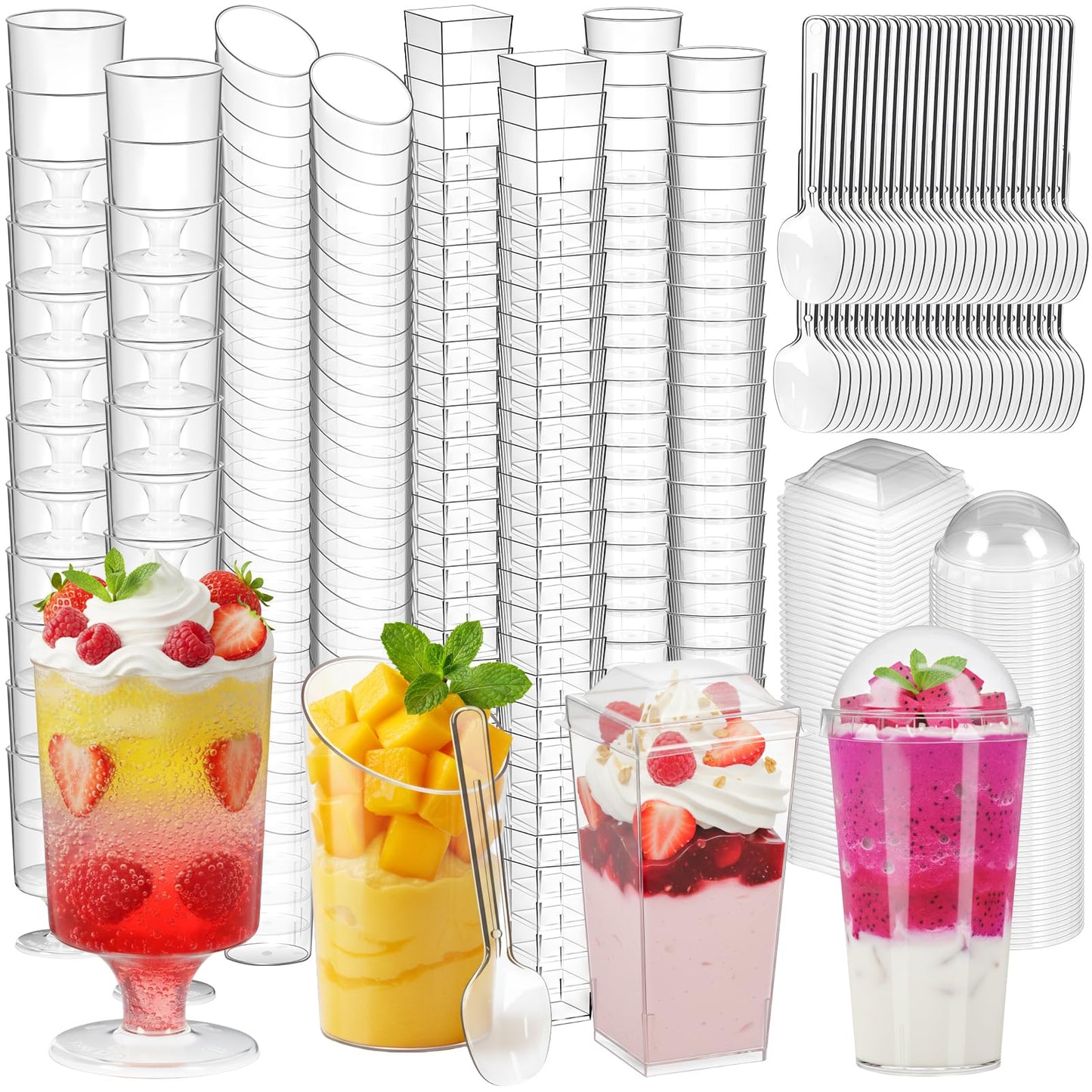 LifeIdeas 380 Pack Mini Dessert Cups with Lids and Spoons, 3 & 4 Oz Reusable Appetizer and Parfait Cups, Perfect as Shooters for Party, Fruit, Ice Cream, Cake & Pudding