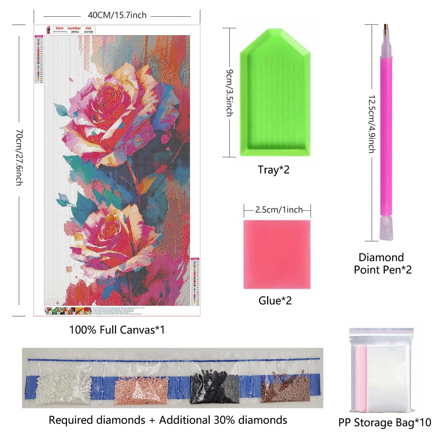 ZHUMUTO Large 5D Diamond Art Painting Kits for Adults,15.7x27.5inch Flowers Roses B DIY Full Round Drill Diamond Dots Large Size,Big Gem Art and Crafts for Home Wall Decor Gifts