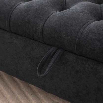 KEIKI 65.7" Modern Upholstered Storage Bench with Double Lids, Ottoman with Storage, Ottoman Bench with Rolled Armrest, Rubberwood Legs, for Bedroom, Living Room, Entryway & Window, Black