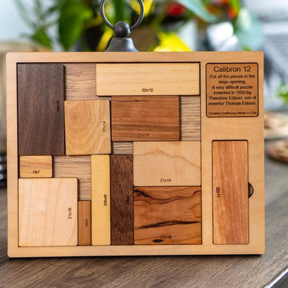Creative Crafthouse Calibron 12 - Challenging 12-Piece Wooden Brain Teaser Puzzle for Adults - Made in USA