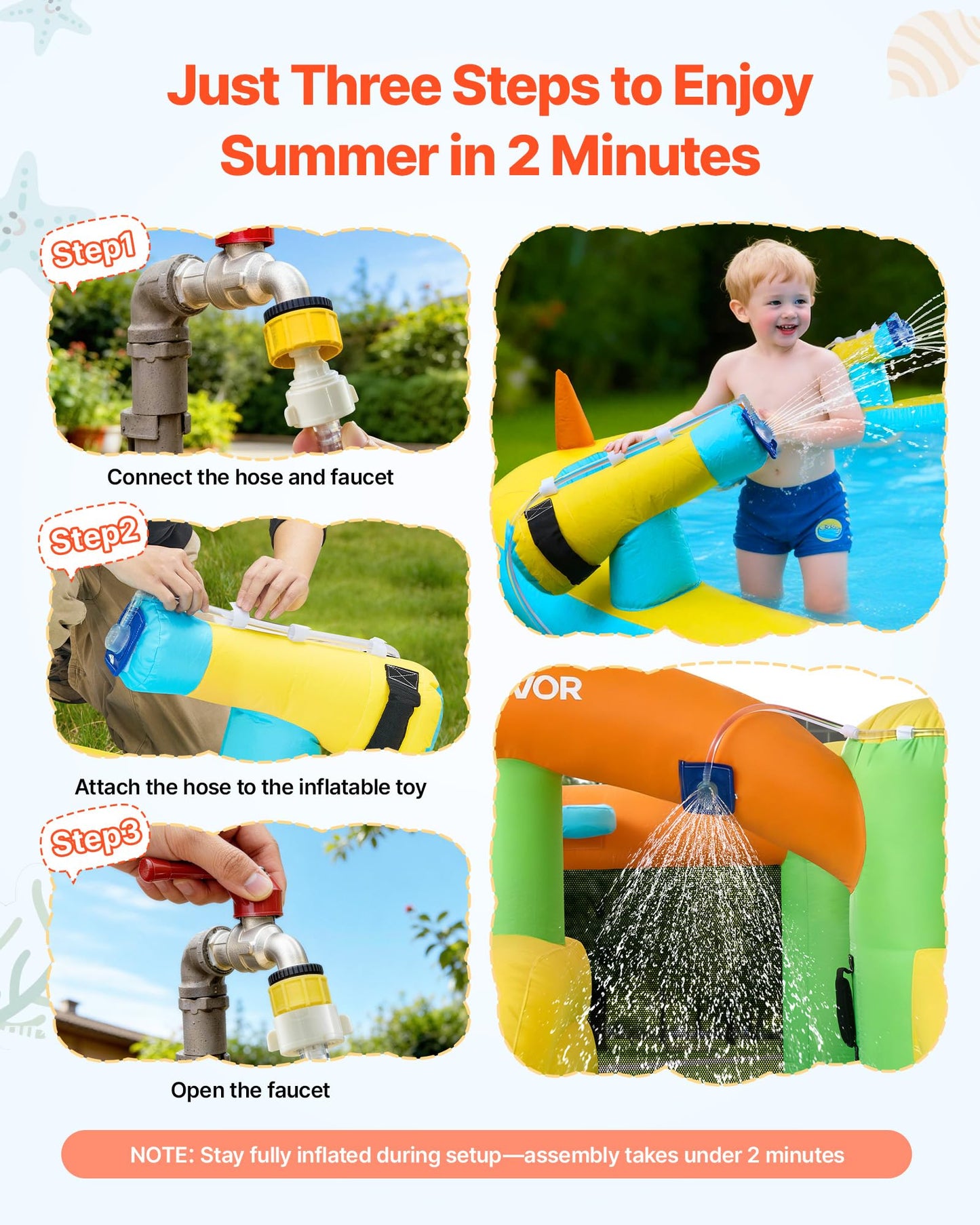 VEVOR Bounce House for Kids, Inflatable Bounce House with Air Blower, Water Slide, Bouncer Castle with Castle Bounces, Basketball Hoop, Splash Pool & Water Ring Toss, for 3 to 4 Kids Ages 3 to 8