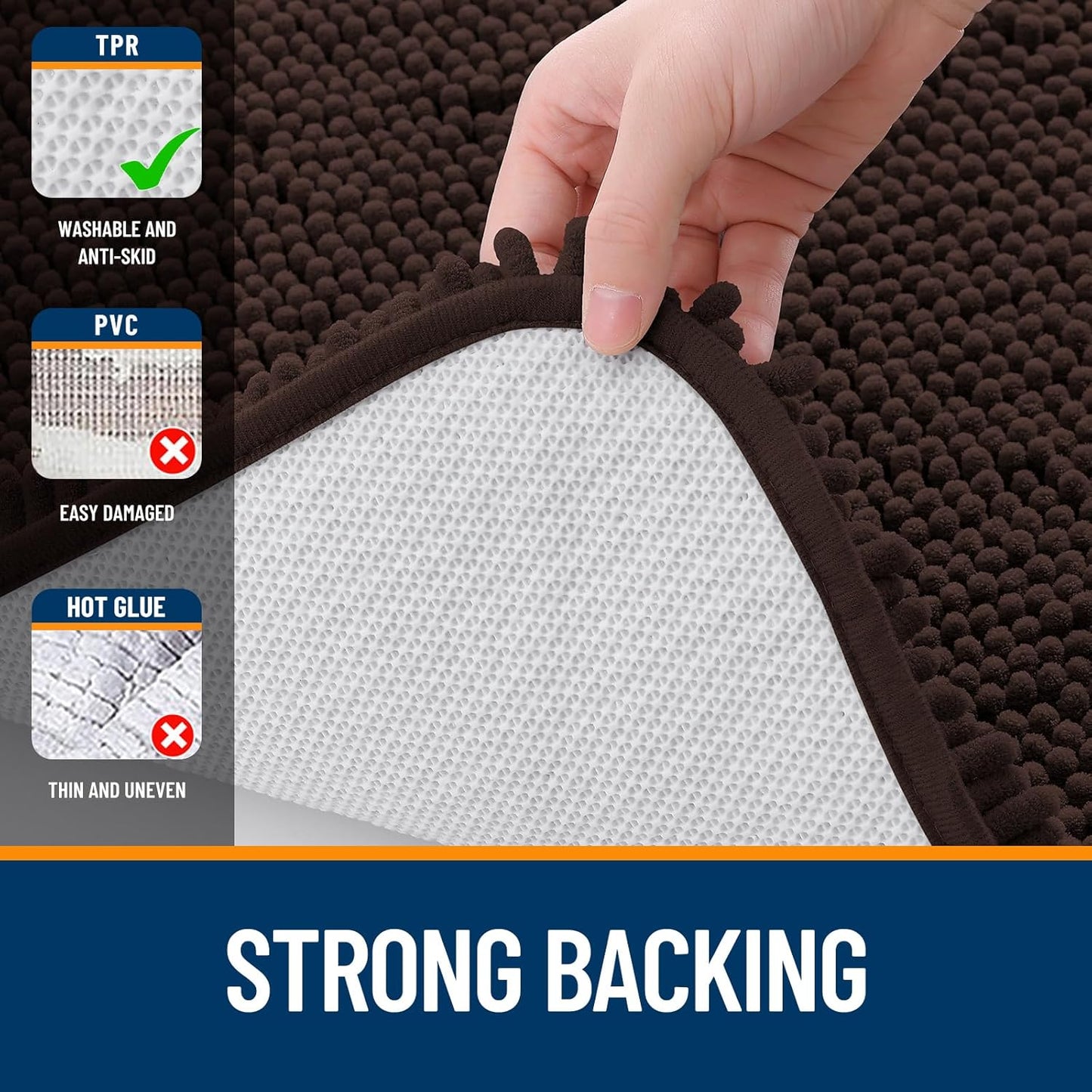 OLANLY Bathroom Rugs - Extra Soft Chenille Bath Mats | Quick Dry, Machine Washable, 35x24, Brown