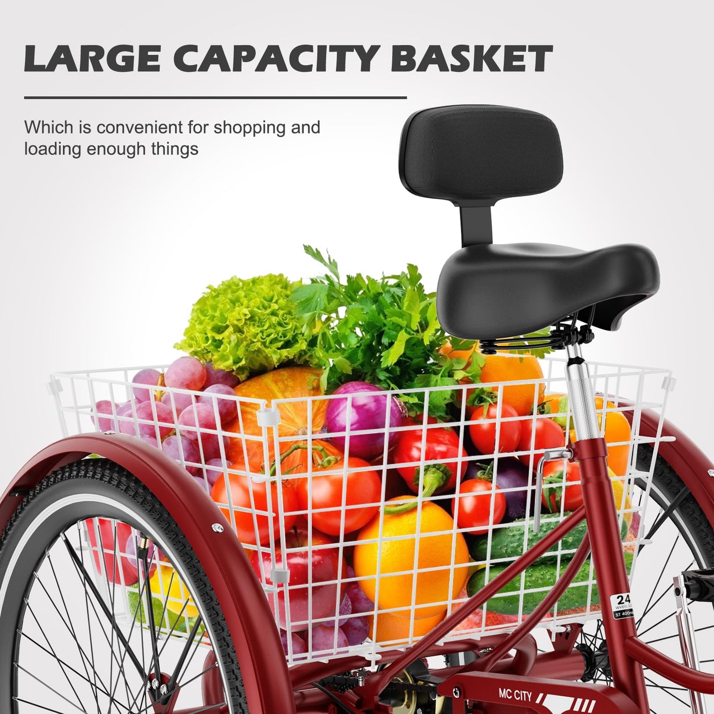 EOYOBIKE Adult Tricycle 3-Wheel Cruiser Bike, Low Step-Through, Heavy-Duty Comfort Trike with Adjustable Handlebar & Spring Saddle, Large Rear Basket, for Seniors & Adults (Merlot Velvet, 26" Tire)