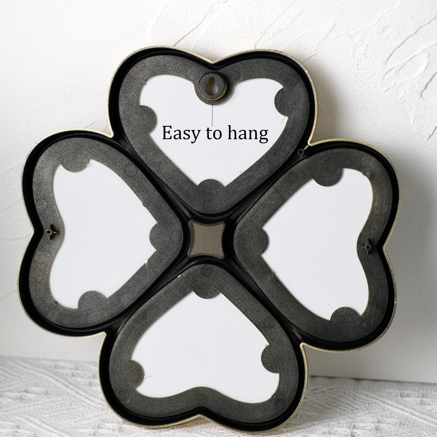 LuHeToz Small Decoritive Heart Wall Mirrors Set of 3, Decorative Four-Leaf Clover Mirror (Gold)