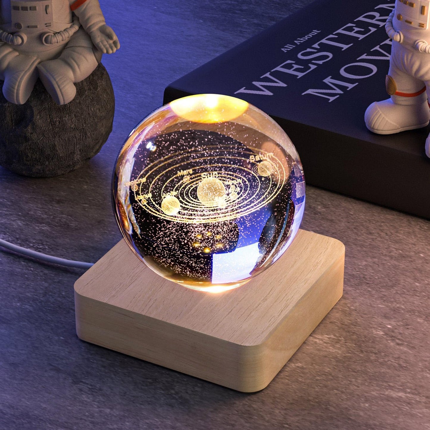 Facmogu Wooden LED Lights Display Stand, Multicolor Premium Rubber Wood, 6 LED for Selenite Tower and 3D Laser Crystal