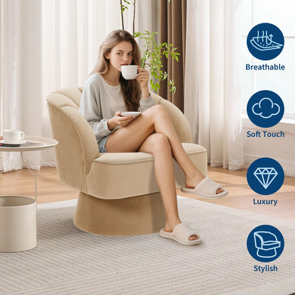 GarveeHome Modern 360° Swivel Velvet Barrel Accent Armchair – Striped Backrest & Plush Padding, Comfy Round Lounge Chair for Living Room, Bedroom, Reading Nook