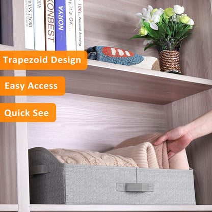 WUIKE Closet Organizers and Storage, Trapezoid Storage Bins, Fabric Closet Bins with Handles, Foldable Storage Baskets for Clothes, Purse, Blanket, Herringbone Gray, Extra Large, 3-Pack