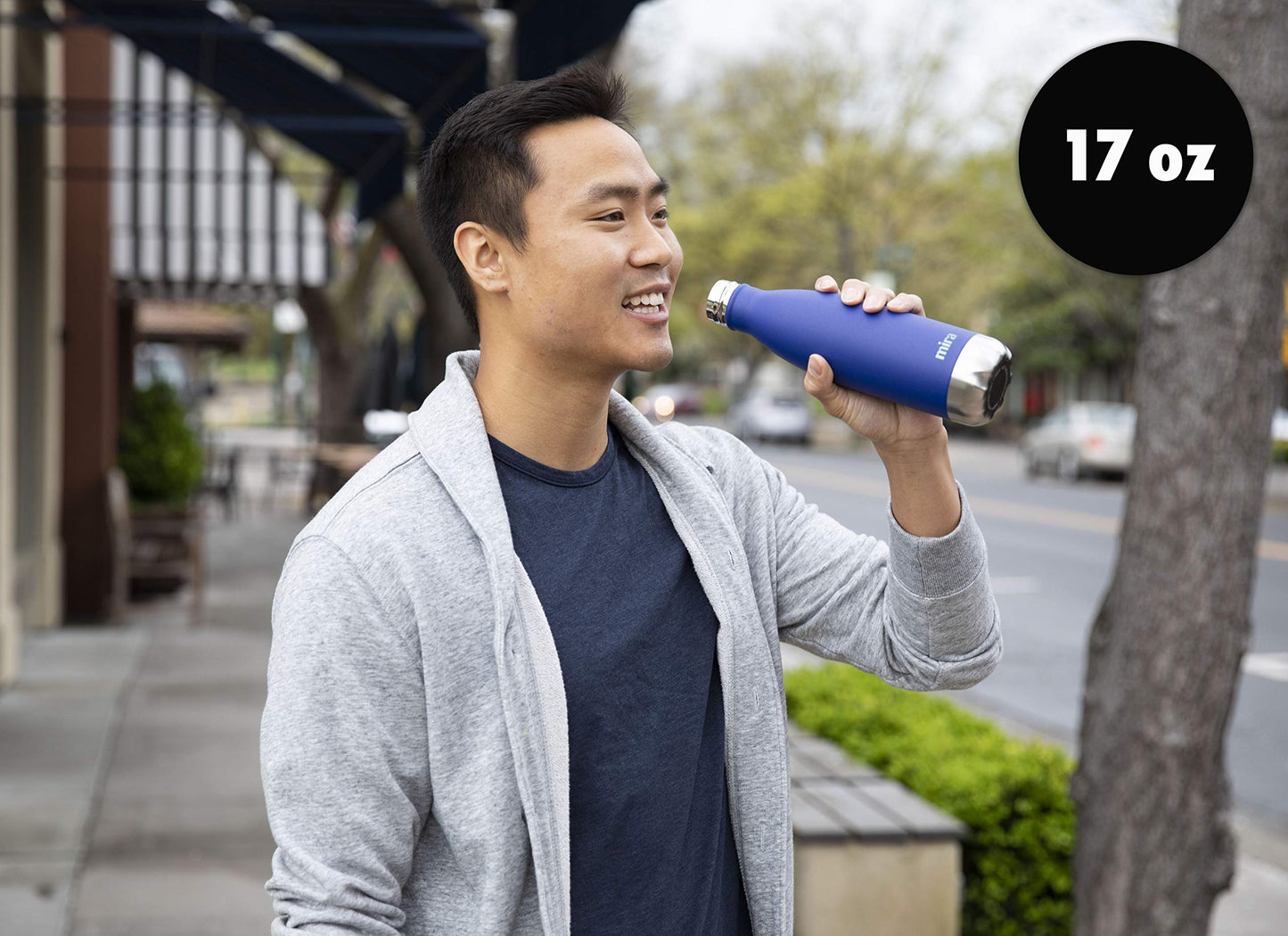 MIRA 2 Pack 17 oz Insulated Water Bottle - Stainless Steel Cola Shape Thermo - Double Wall Hot & Cold Flask (24Hr Cold/12Hr Hot) - Black & Hawaiian Blue