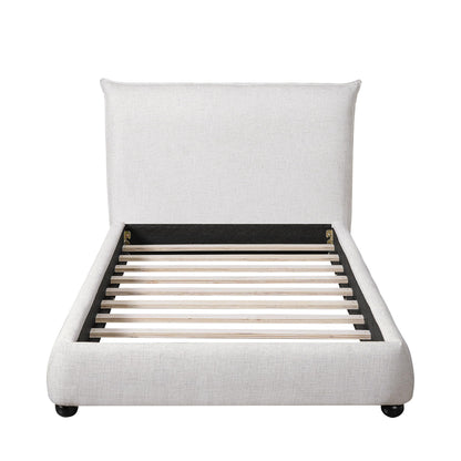 Merax Modern Upholstered Platform Bed with Linen Pillow-Back Headboard, Twin Size Wood Floor Bed Frame with High Wingback, No Box Spring Needed, Easy Assemble, Beige