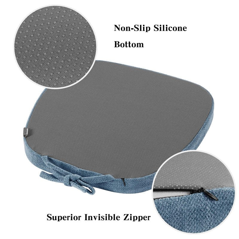 baibu 14x14 Memory Foam Metal Chair Cushions Set of 4, Dual-Layer Design Non-Slip Metal Dining Chair Pads Kitchen Seat Cushion with Machine Washable Cover, 4 Counts, Blue