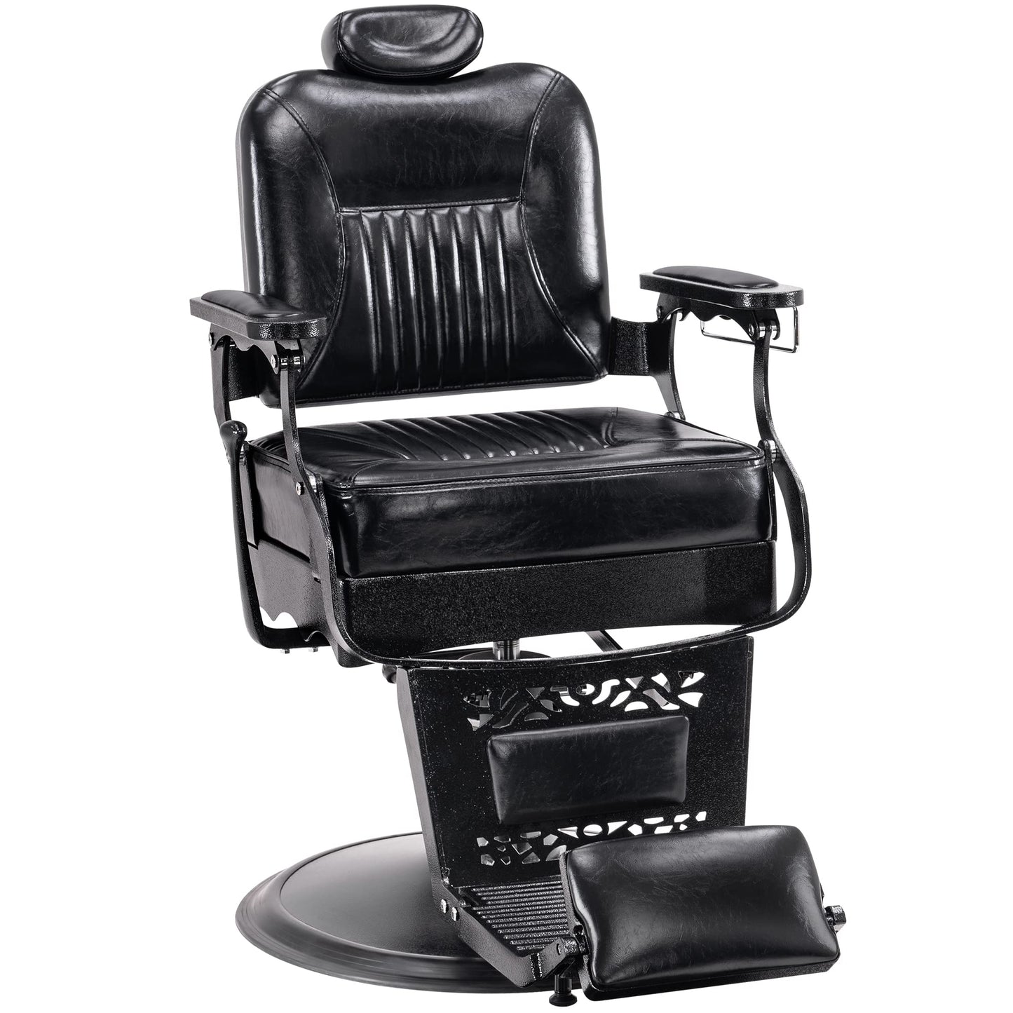 BarberPub Heavy Duty Metal Vintage Barber Chair All Purpose Hydraulic Recline Salon Beauty Spa Chair Styling Equipment 2925 (All Black)