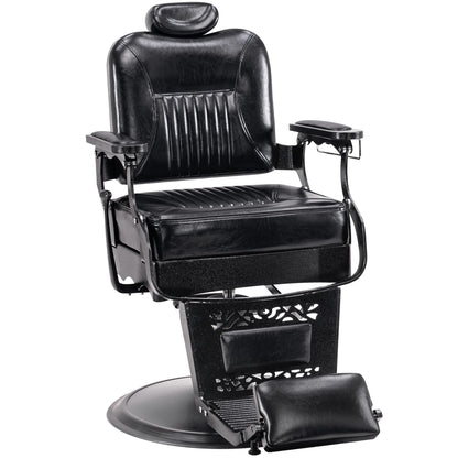 BarberPub Heavy Duty Metal Vintage Barber Chair All Purpose Hydraulic Recline Salon Beauty Spa Chair Styling Equipment 2925 (All Black)