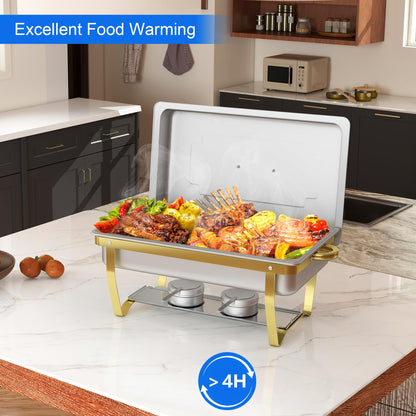 Chafing Dish Buffet Set - HARDURA 4 Packs 9.5QT Stainless Steel Food Warmer, Leak-Proof & Foldable Design, 4+ Hours Insulation, for Buffet Servers and Warmers, Ideal for Catering, Party（Gold）