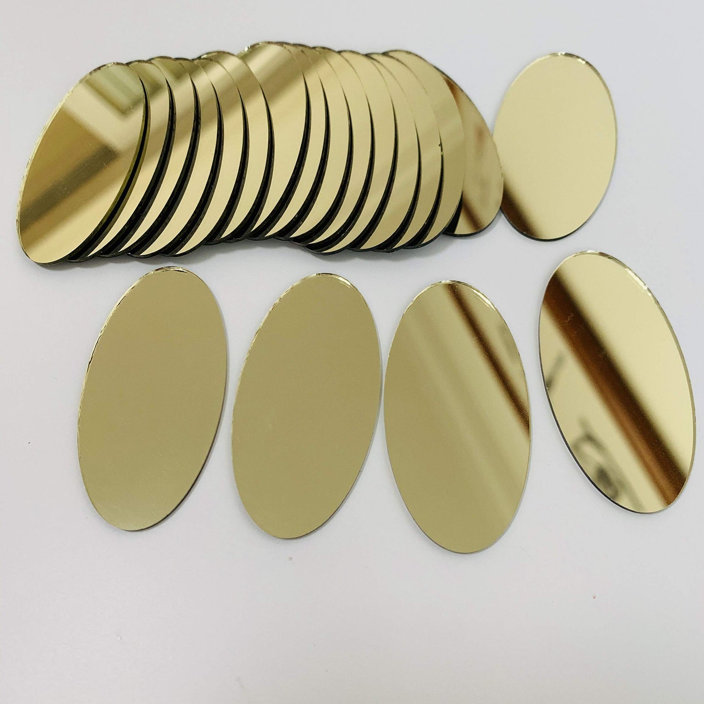 NUORUI 50pcs 2" x 1" Oval Mirrors Mosaic Mirror Tiles for Craft Projects (Yellow Gold)
