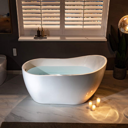 WOODBRIDGE 54"Acrylic Freestanding Bathtub Contemporary Soaking Tub,White Acrylic,Brushed Nickel Drain/Overflow,B0006-B/N-Drain&O