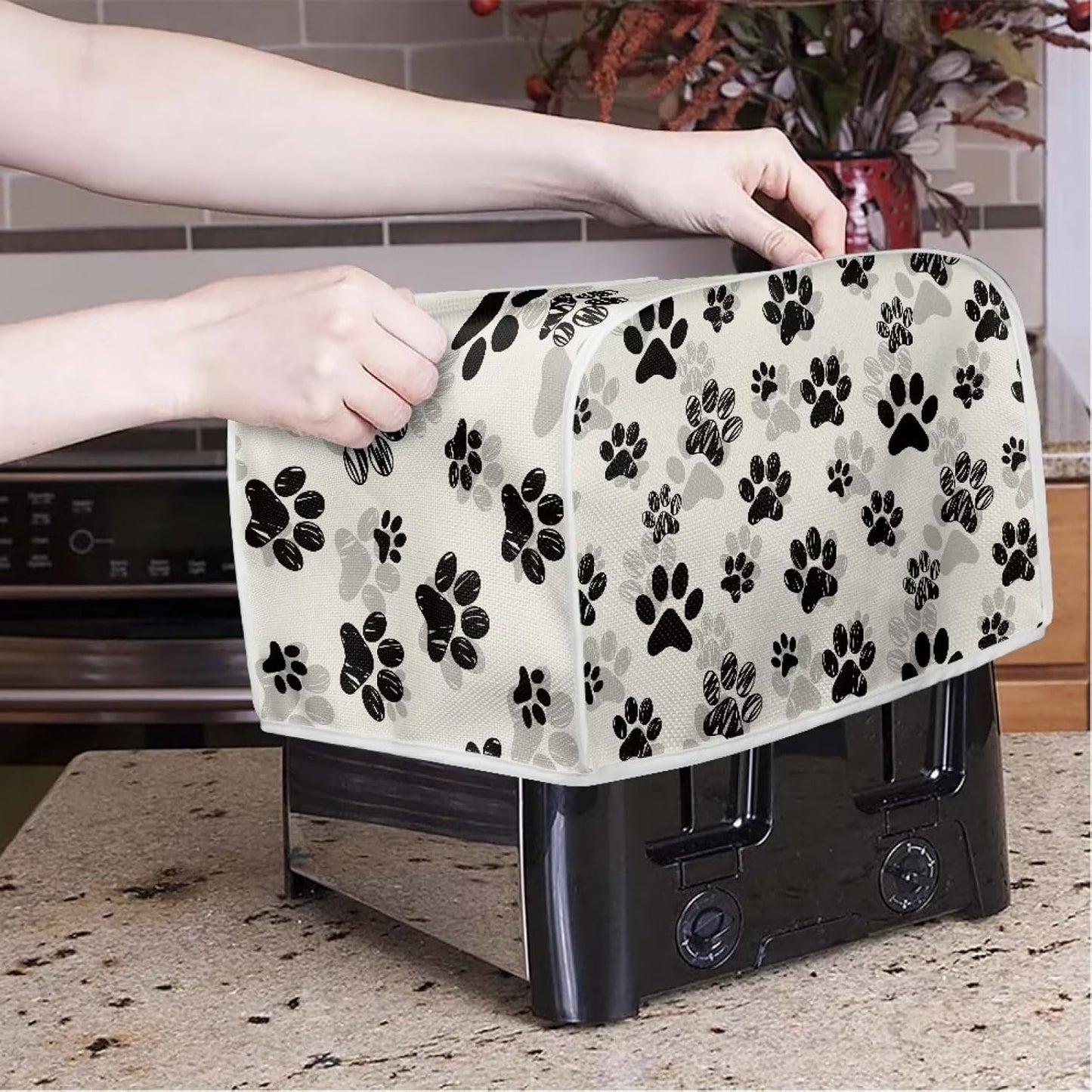 Dog Paw Toaster Covers 4 Slice, Anti Dust Cover for Most Standard Toasters, Small Kitchen Appliance Protector