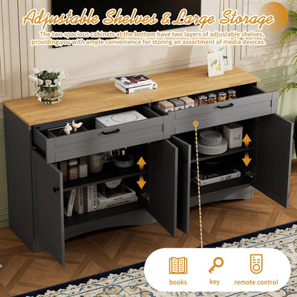 Merax Modern 3 Piece TV Stands with 2 Bookshelves for Televisions Up to 70'', Wood Large Entertainment Center w/Storage, Media Console for Living Room Bedroom, Gray