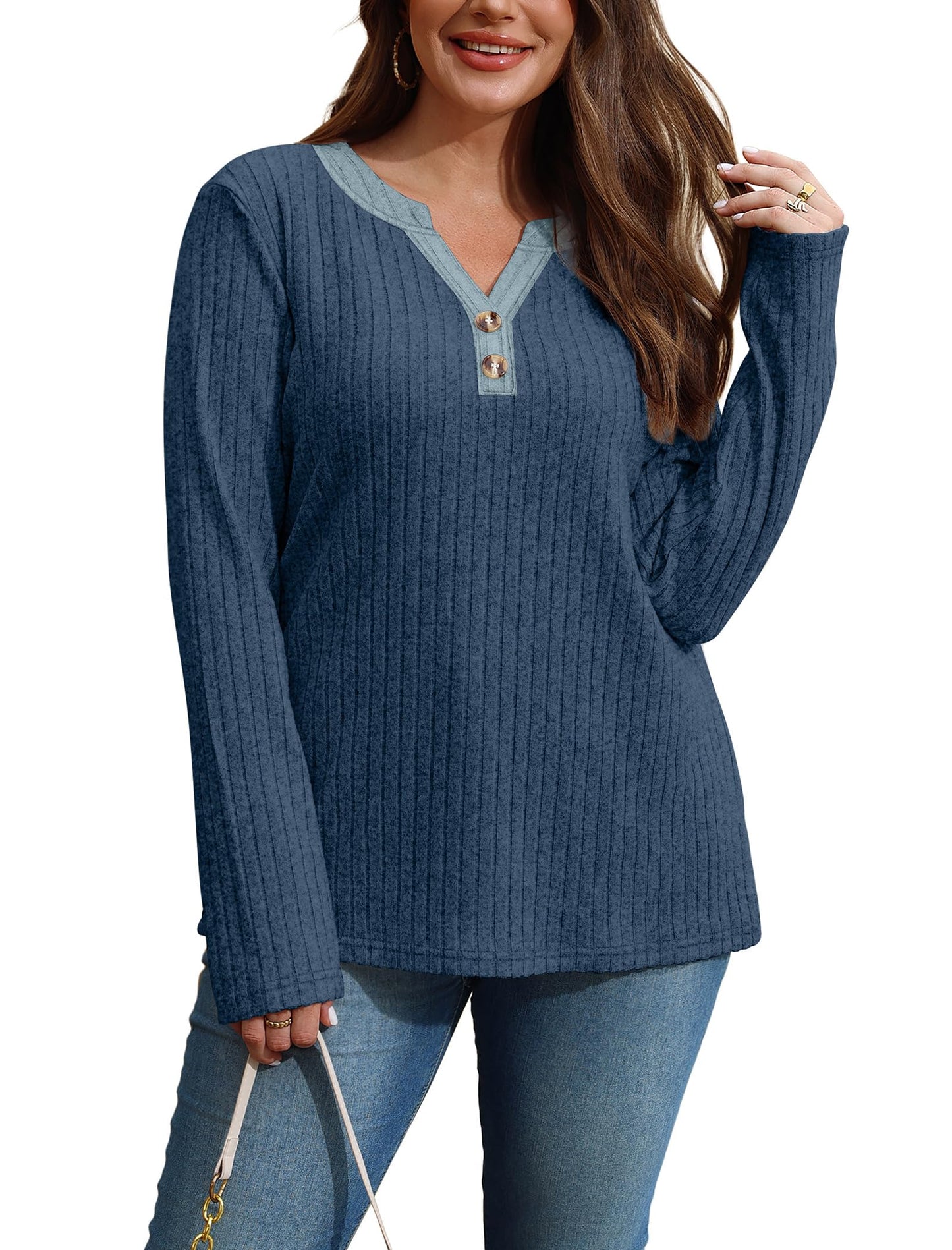 SAMPEEL Womens Sweaters Lightweight Long Sleeve Shirts V Neck Tops with Button Fall Outfits 2025