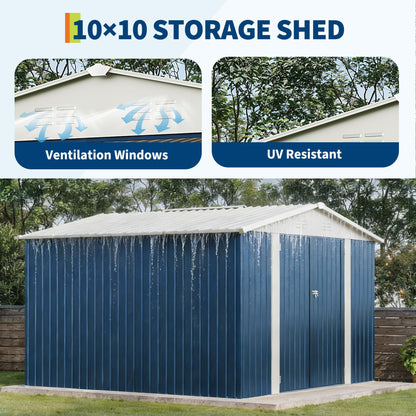 Garvee 10 X 10 FT Outdoor Storage Shed,Metal Garden Sheds&Outdoor Storage Clearance, Large Outdoor Storage Shed for Tools, Lawn Equipment, Garden Supplies - All Weather Lockable Metal Shed