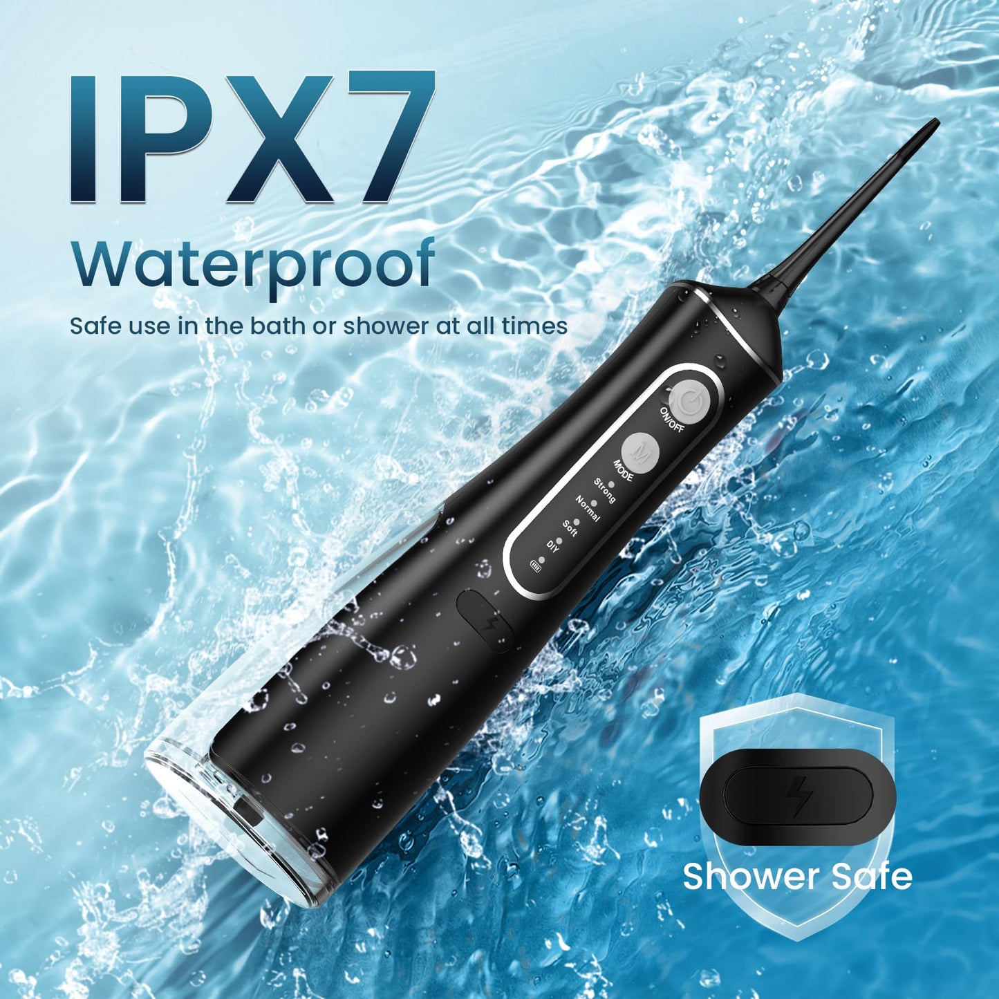Water Flosser for Teeth Cleaning, 300ML Portable Cordless Oral Irrigator with DIY Strength, 4 Modes, IPX7 Waterproof & 30-Day Battery, 2-Min Smart Timer for Home/Travel Dental Care