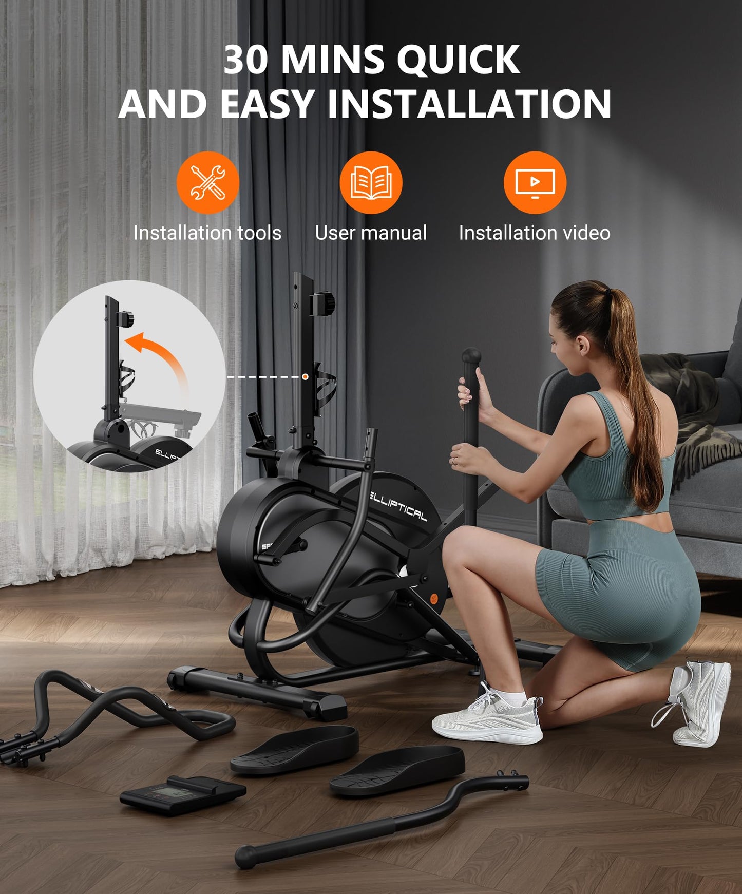 THERUN Elliptical Exercise Machine, Cardio Climber Elliptical Machine for Home, Stair Stepper Elliptical Training Machines w/ 13LBS&18LBS Flywheel, 16 Levels Resistance (18LBS Flywheel Grey)