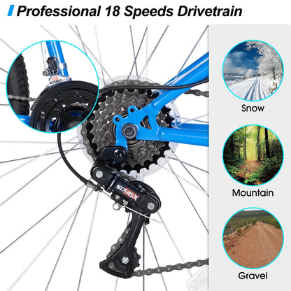 HH HILAND 27 Inch Mountain Bike, Mens Womens MTB with 18 Speeds, High-Tensile Steel Frame, V Brake, Hardtail Bicycle for Adults Blue
