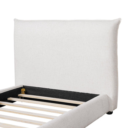 Merax Modern Upholstered Platform Bed with Linen Pillow-Back Headboard, Twin Size Wood Floor Bed Frame with High Wingback, No Box Spring Needed, Easy Assemble, Beige