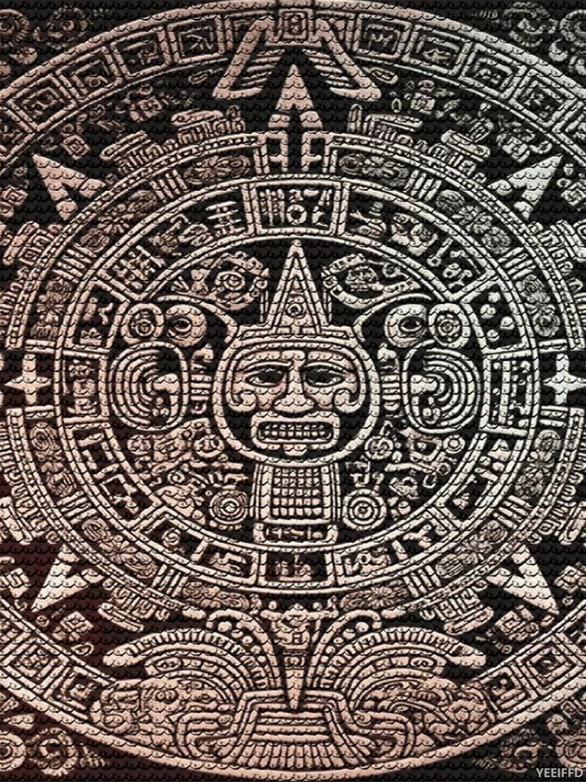 YEEIFFD Diamond Painting Kits for Adults Round 5D Diamond Art Painting Kits Mayan Calendar DIY Full Drill Diamond Dots Paintings Picture Arts Craft for Home Wall Art Decor 12x16 Inch